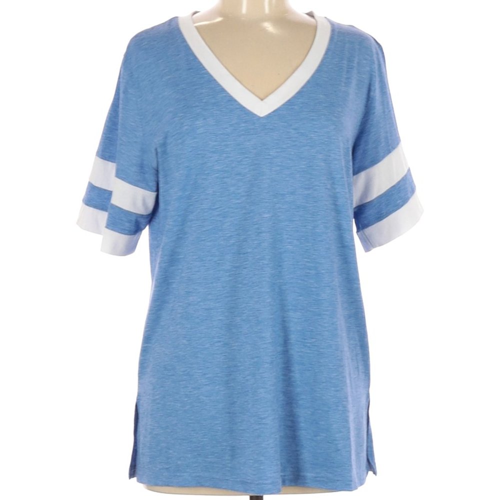 Varsity Stripe V-neck Tshirt Top 3/4 Sleeve Large